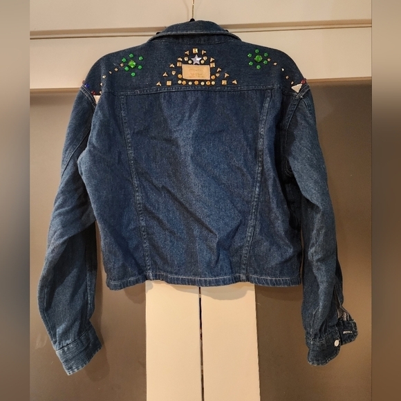 Vintage Levis Cropped Jean Jacket Rhinestones Studded - Picture 5 of 15